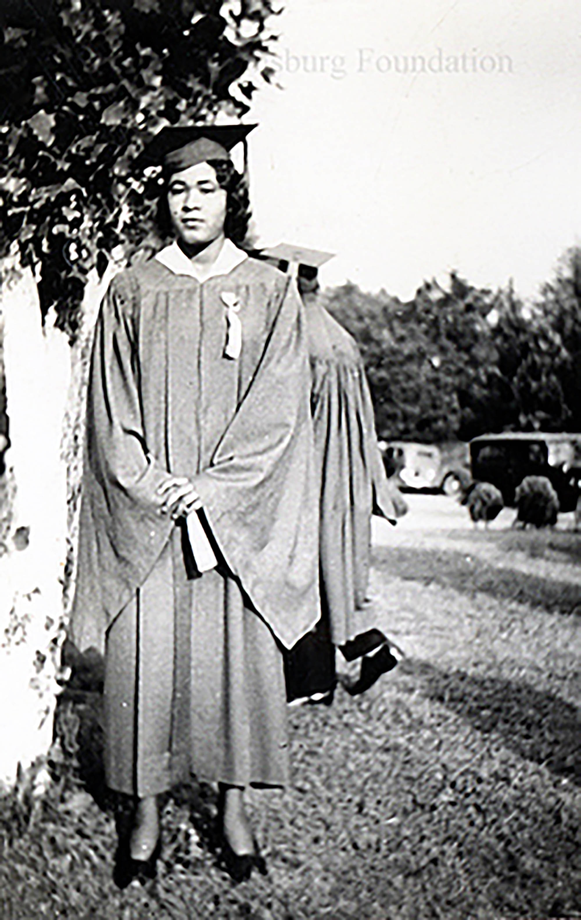 High School Graduate Posing Outside James City County Training School Williamsburg VA Transcribe